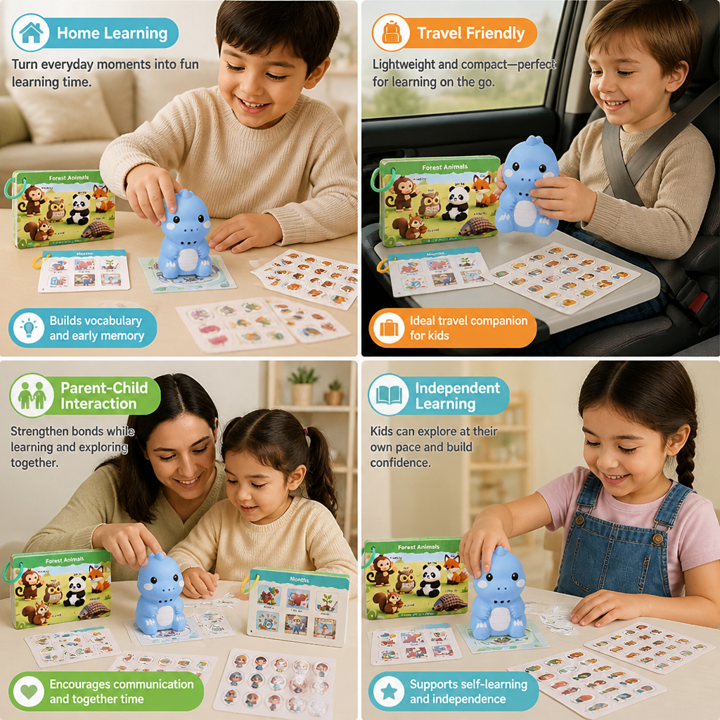 Interactive Dinosaur Talking Flash Cards & Stickers – Montessori Phonics & Sight Words Learning Set