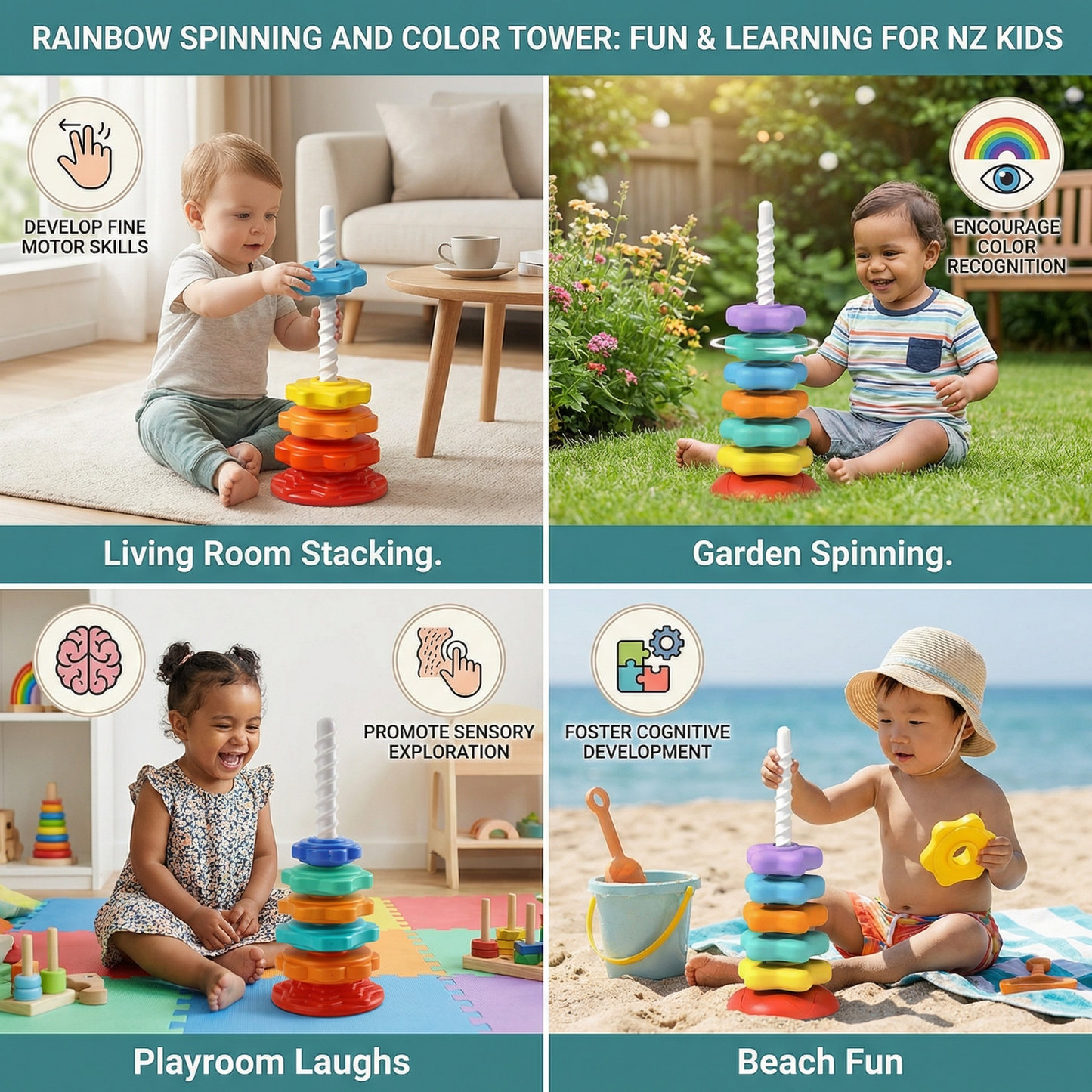 Rainbow Spinning and Color Tower Toy
