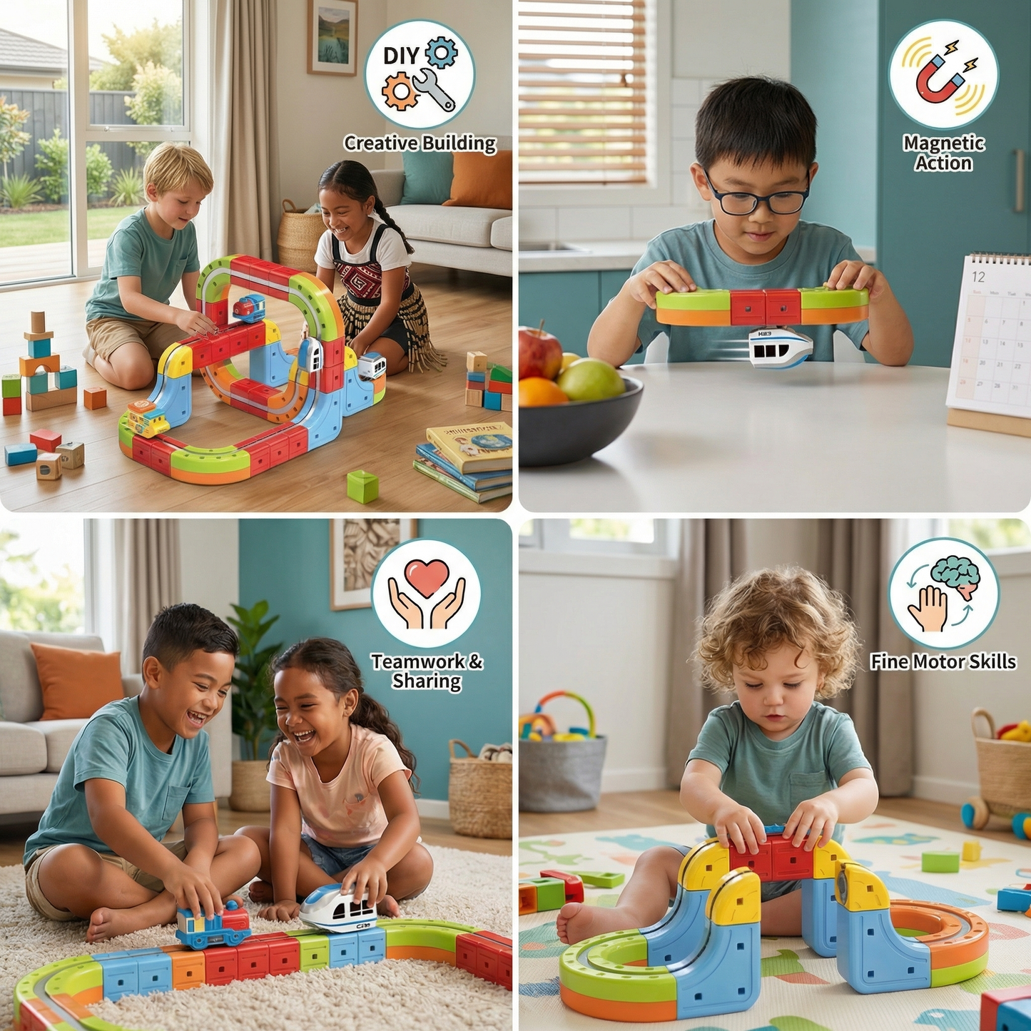 Magnetic Cube Tracks Train Set Toy for Kids