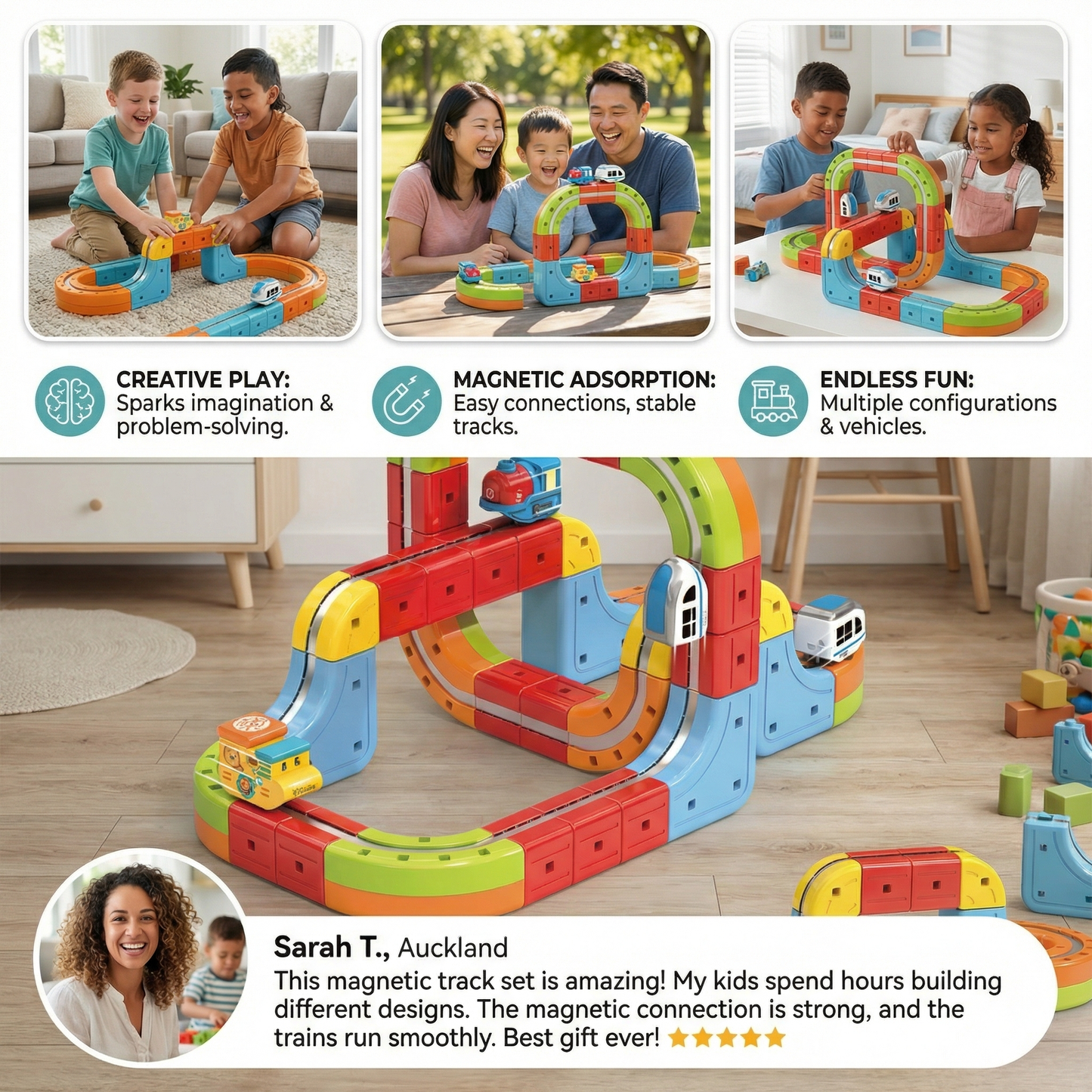 Magnetic Cube Tracks Train Set Toy for Kids