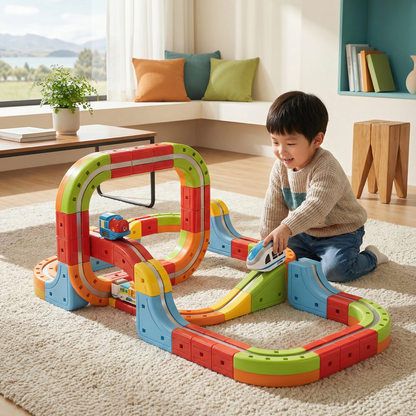 Magnetic Cube Tracks Train Set Toy for Kids