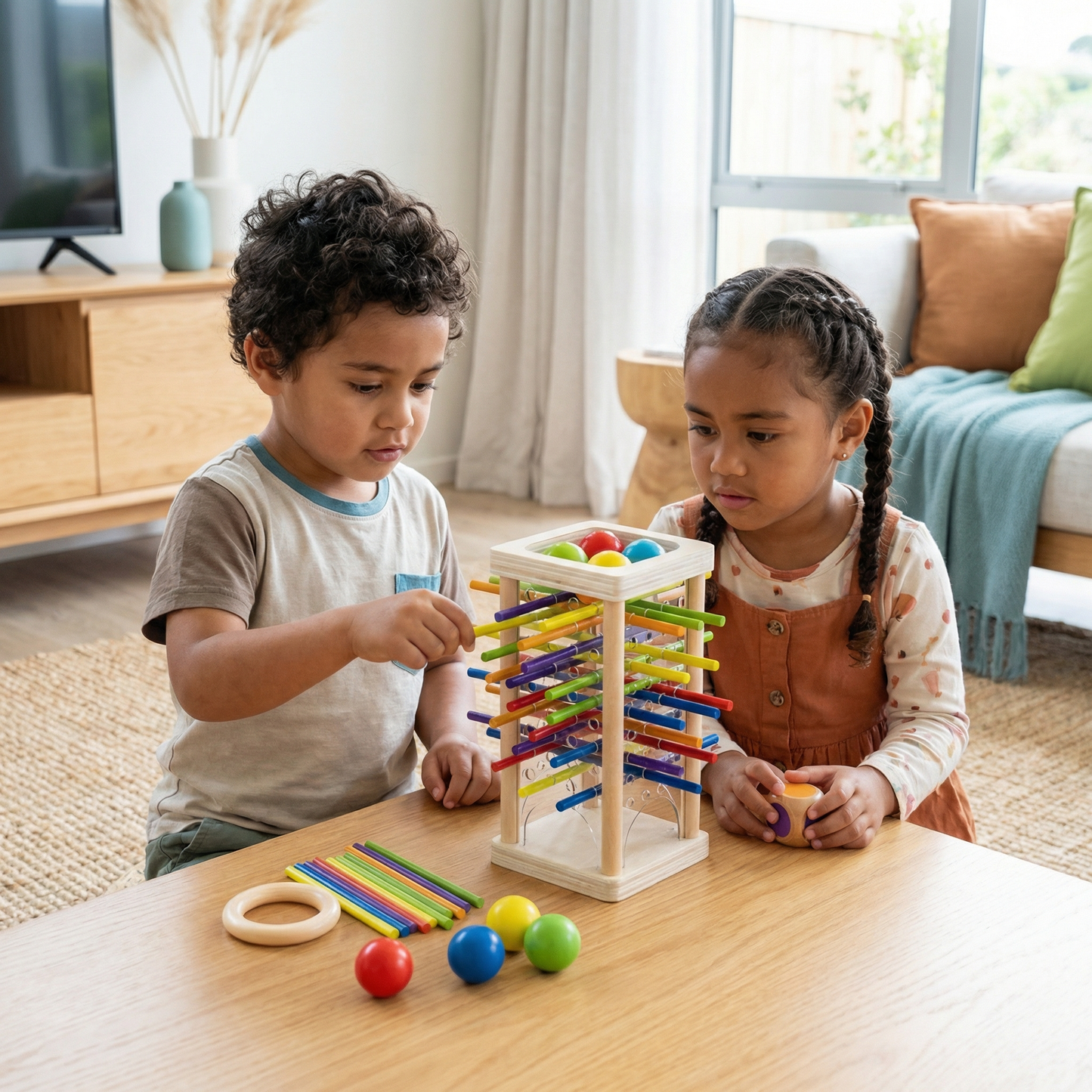 Educational 3-in-1 Wooden Ball and Stick Skill Game