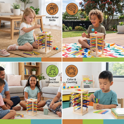 Educational 3-in-1 Wooden Ball and Stick Skill Game