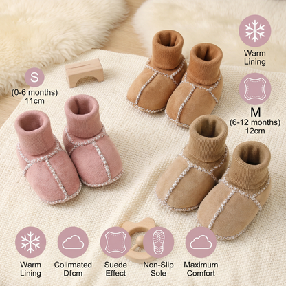 Fleece-Lined Baby Winter Socks Shoes in Suede Look