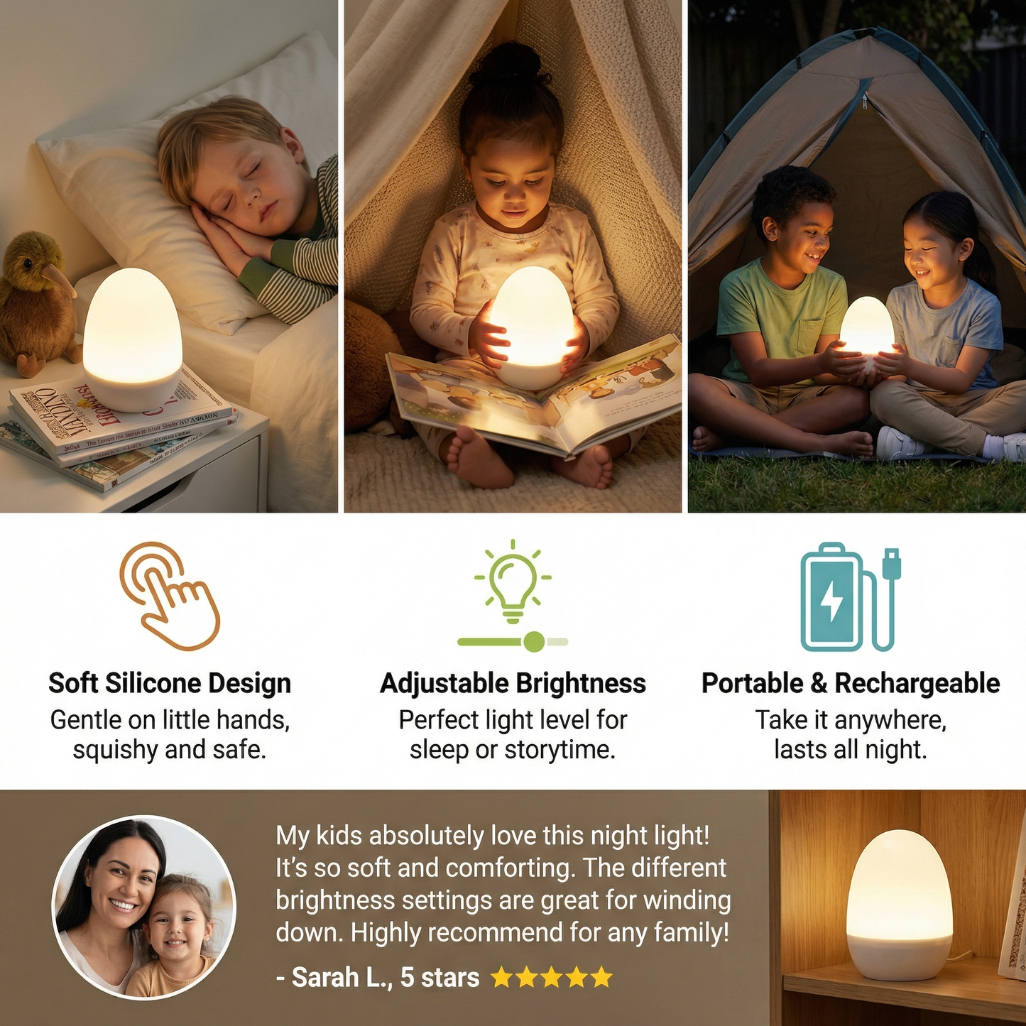 Egg-shaped LED Night Light Made of Silicone