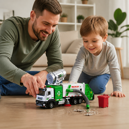 Die-Cast Street Sweeper Toy Truck with Vacuum Hose & Mist Spray