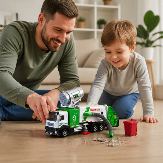 Die-Cast Street Sweeper Toy Truck with Vacuum Hose & Mist Spray