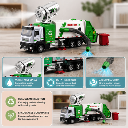 Die-Cast Street Sweeper Toy Truck with Vacuum Hose & Mist Spray