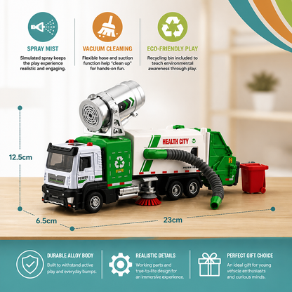 Die-Cast Street Sweeper Toy Truck with Vacuum Hose & Mist Spray