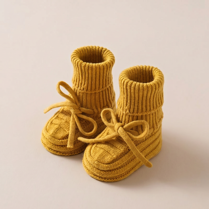 Ribbed Knit Lace-Up Booties