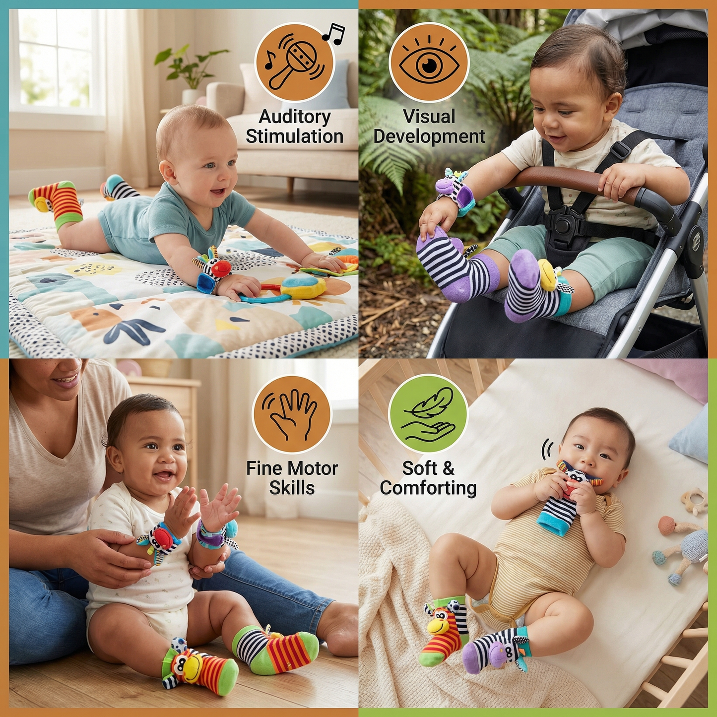Sensory Baby Plush Socks and Bracelet