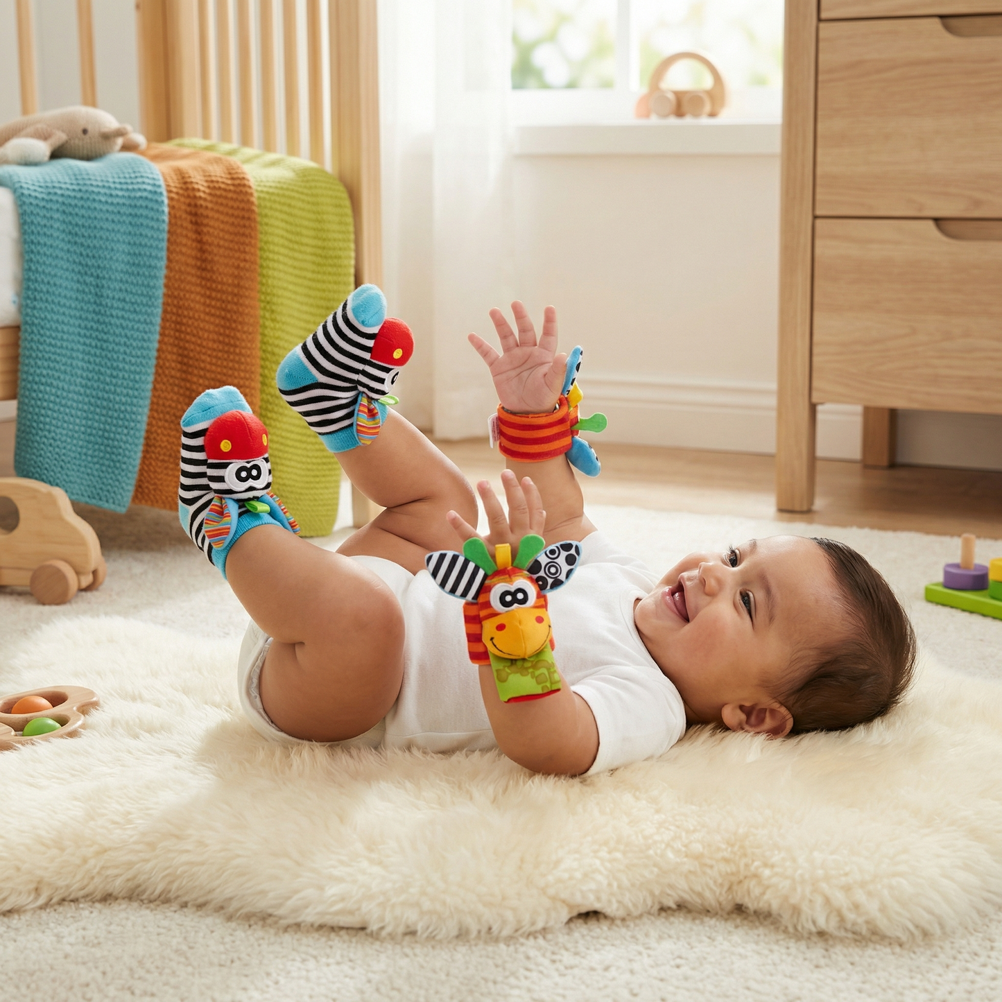 Sensory Baby Plush Socks and Bracelet