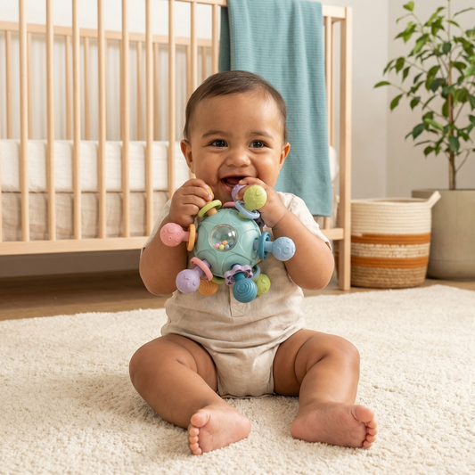 Sensory Baby Grasp Ball with Silicone Teething Aid and Rattle
