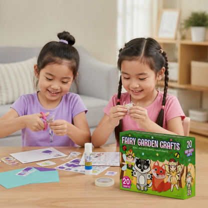 Kids Paper Crafts Box – 20 Easy DIY Arts & Crafts Projects for Ages 3–10 with Glue Stick, Tape & Envelopes