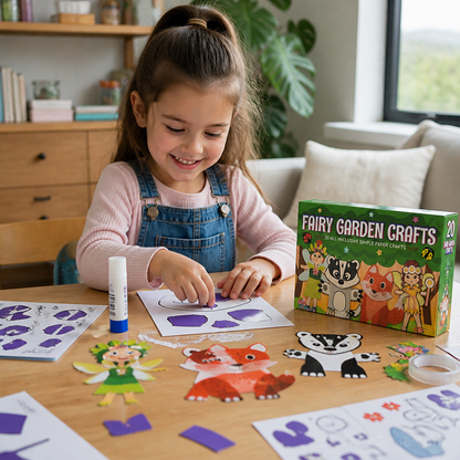 Kids Paper Crafts Box – 20 Easy DIY Arts & Crafts Projects for Ages 3–10 with Glue Stick, Tape & Envelopes
