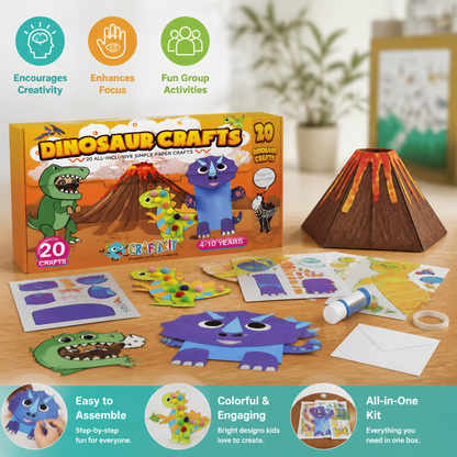 Kids Paper Crafts Box – 20 Easy DIY Arts & Crafts Projects for Ages 3–10 with Glue Stick, Tape & Envelopes
