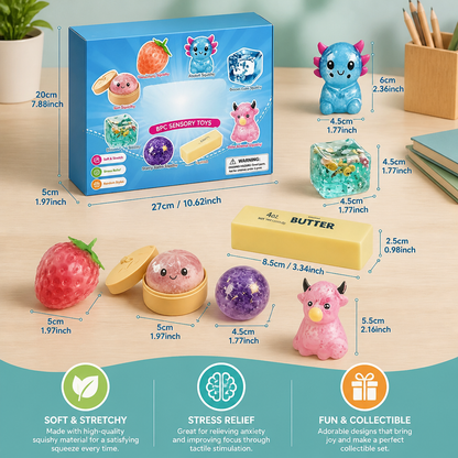 Premium Squishy Fidget Toy Set – 8 Sensory Toys