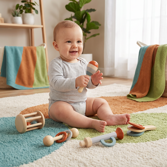 Montessori Wooden Baby Music Set – 5-Piece Sensory Rattle Toy Collection