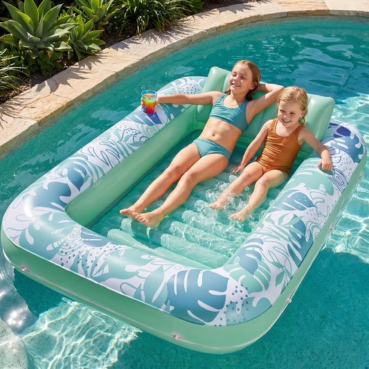 Inflatable Tanning Pool Lounge with Pillow & Cup Holder