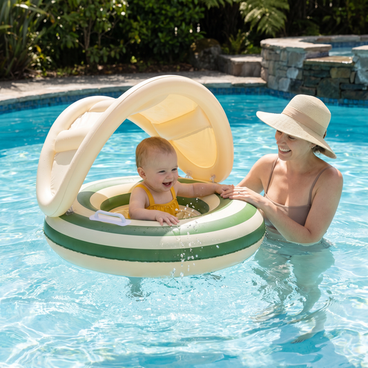 Inflatable Retro Lollipop Baby Swim Ring with Removable Sun Canopy – Secure Seat for 6–36 Months