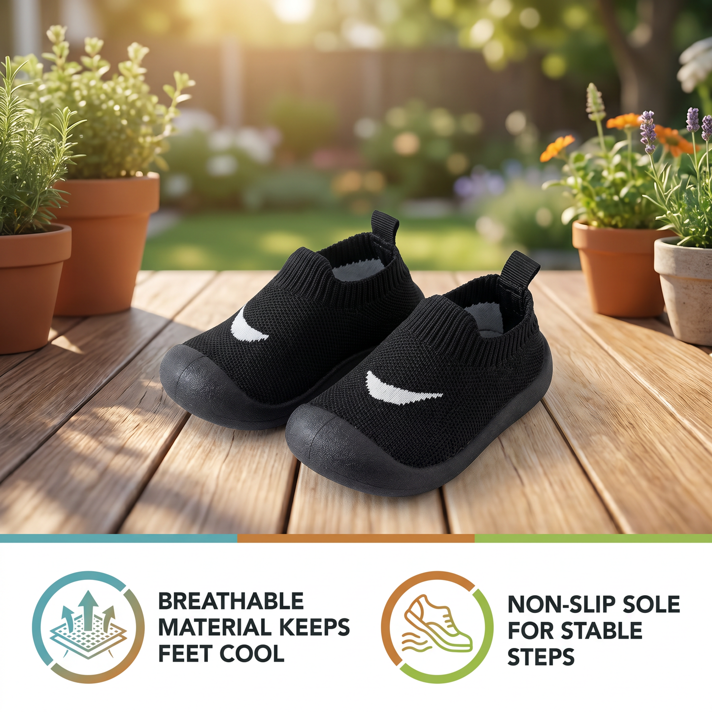 Summer baby shoes with non-slip soles and breathable material