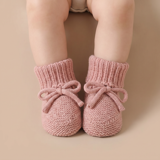 Knitted Bow Tie Baby Booties