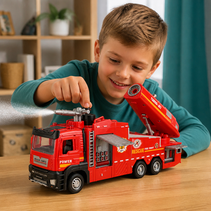 Pull-Back Fire Truck Toy with Water Spray, Lights & Sounds