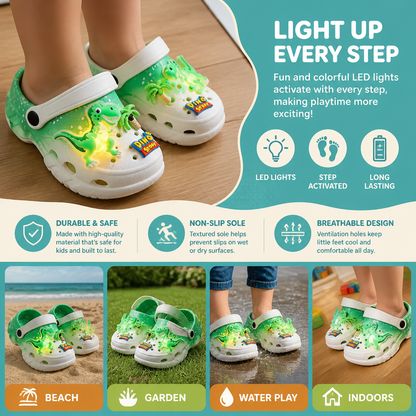 Kids’ LED Dinosaur Clogs – Light-Up Non-Slip Summer Garden & Beach Shoes