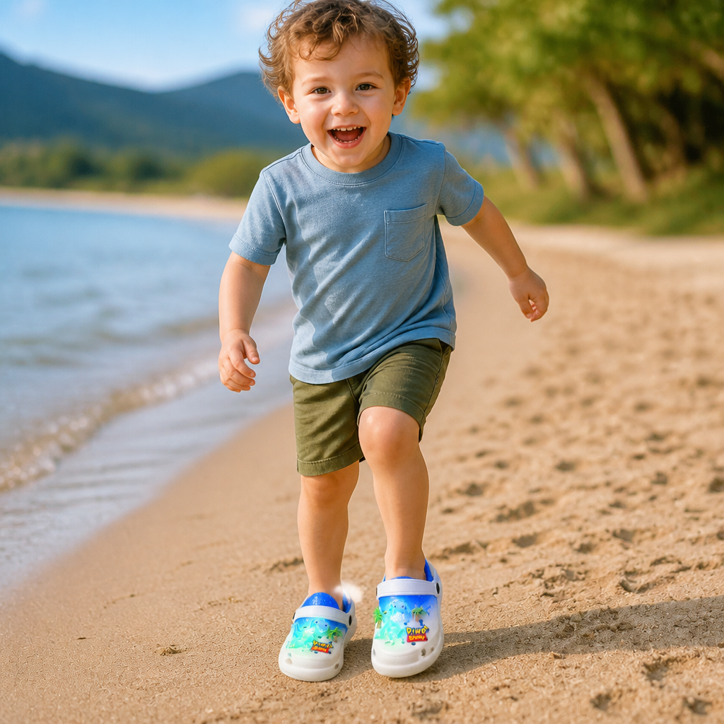 Kids’ LED Dinosaur Clogs – Light-Up Non-Slip Summer Garden & Beach Shoes