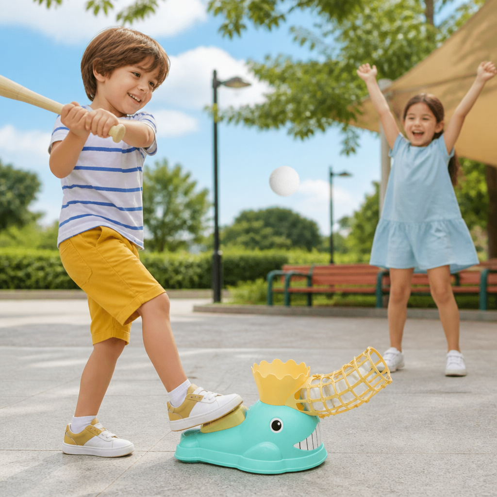 Step-On Baseball Pitching Machine with Bat & Balls for Kids