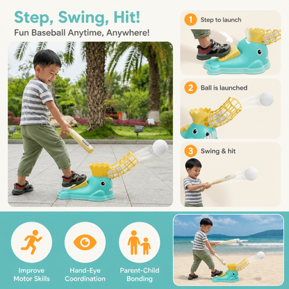 Step-On Baseball Pitching Machine with Bat & Balls for Kids
