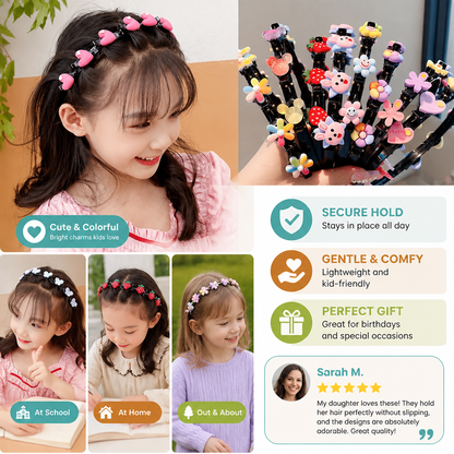 Cute Hair Clips & Bands for Girls with Flower, Strawberry & Rainbow Charms