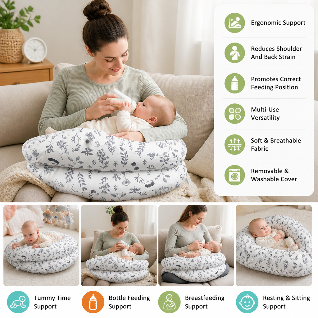 Multifunctional Nursing Pillow for Breastfeeding & Bottle Feeding with Removable Cover