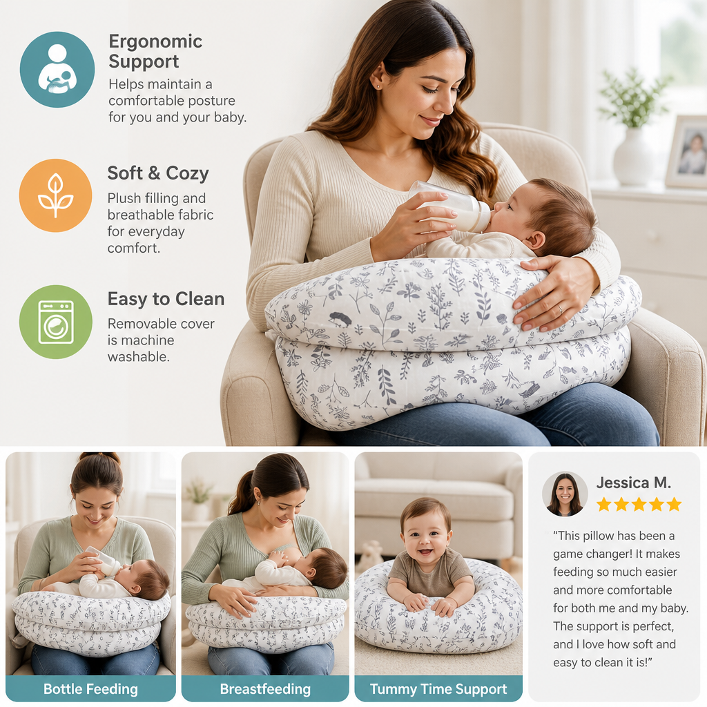 Multifunctional Nursing Pillow for Breastfeeding & Bottle Feeding with Removable Cover