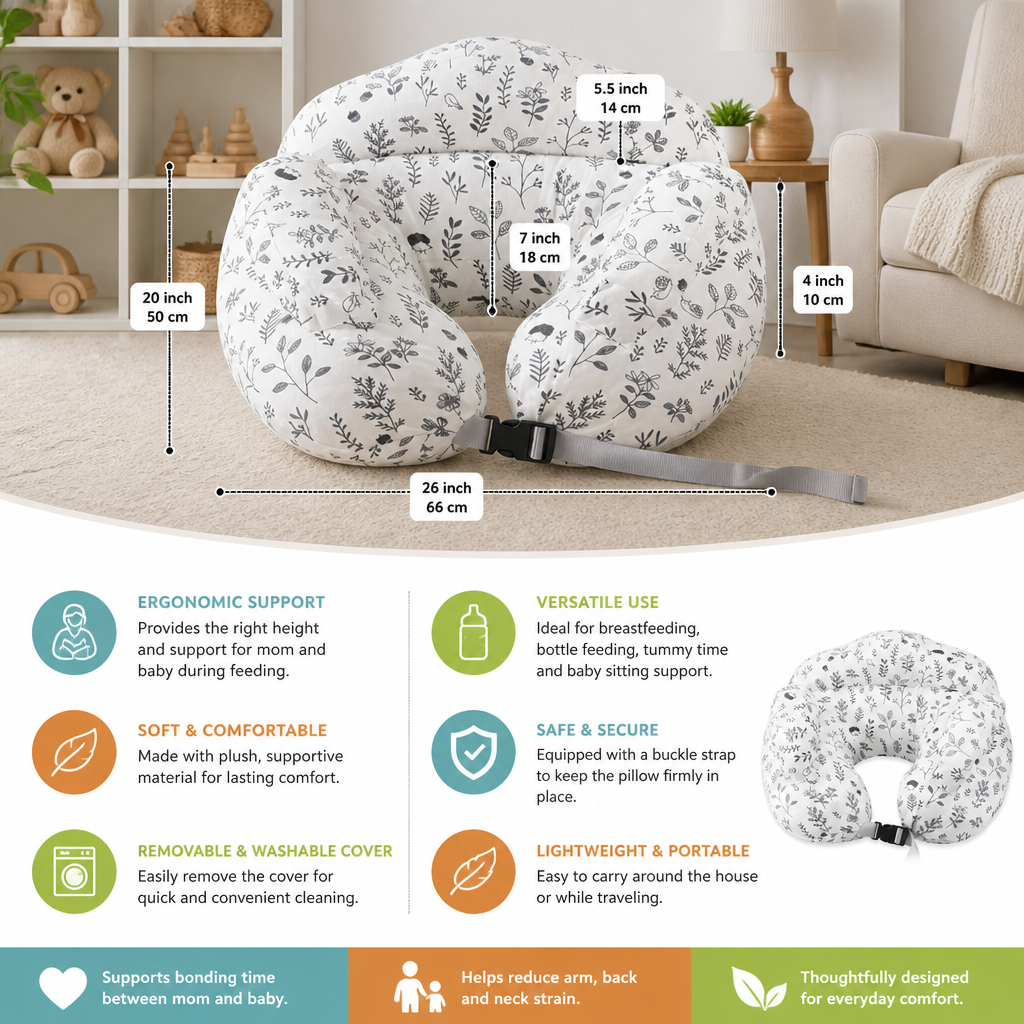 Multifunctional Nursing Pillow for Breastfeeding & Bottle Feeding with Removable Cover