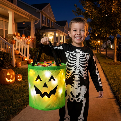 LED Halloween Trick-or-Treat Candy Bucket – Reusable Light-Up Tote Bag