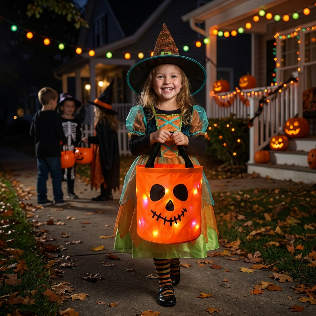 LED Halloween Trick-or-Treat Candy Bucket – Reusable Light-Up Tote Bag
