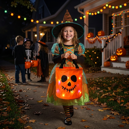 LED Halloween Trick-or-Treat Candy Bucket – Reusable Light-Up Tote Bag