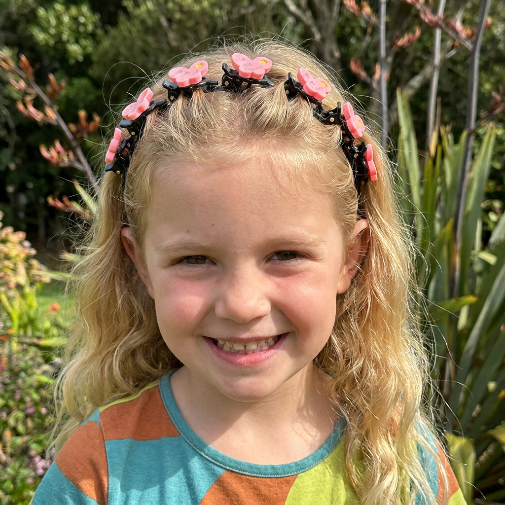 Cute Hair Clips & Bands for Girls with Flower, Strawberry & Rainbow Charms