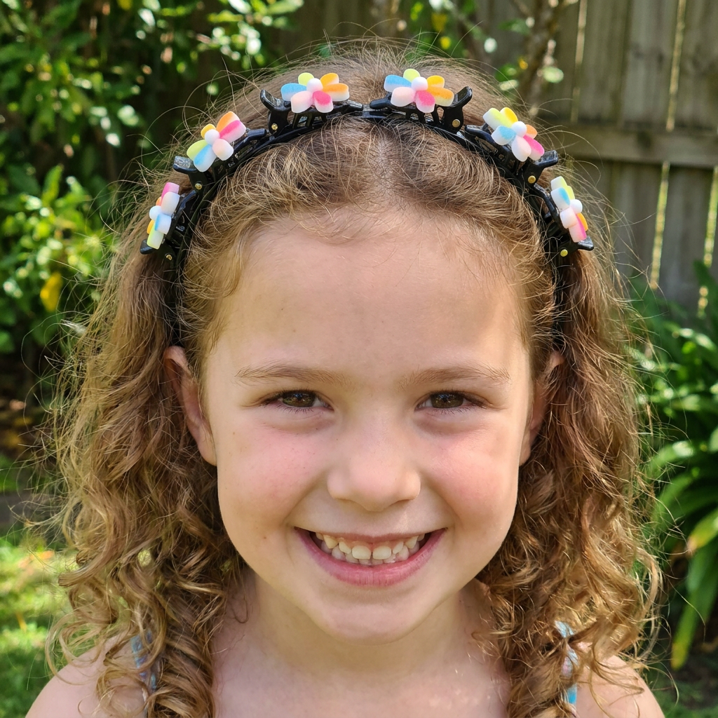 Cute Hair Clips & Bands for Girls with Flower, Strawberry & Rainbow Charms