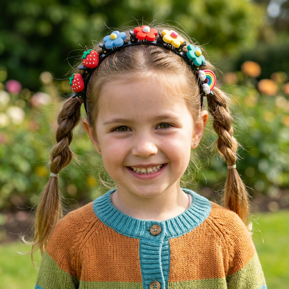 Cute Hair Clips & Bands for Girls with Flower, Strawberry & Rainbow Charms