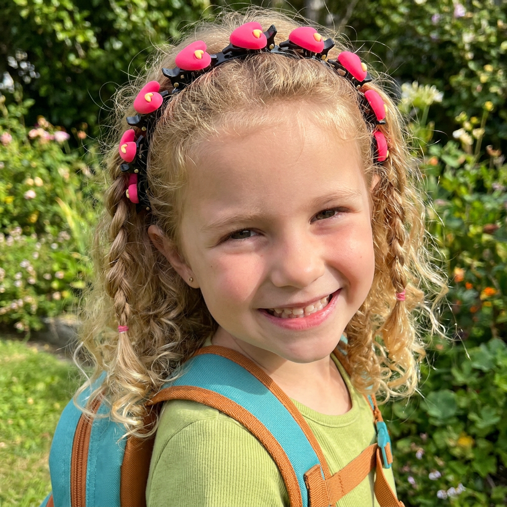 Cute Hair Clips & Bands for Girls with Flower, Strawberry & Rainbow Charms