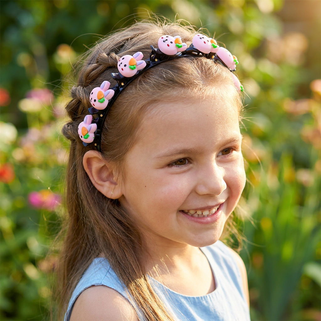 Cute Hair Clips & Bands for Girls with Flower, Strawberry & Rainbow Charms