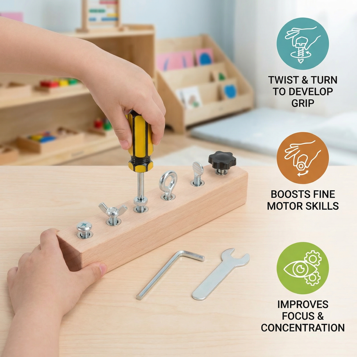 Montessori Wooden Screw & Nut Toy – Fine Motor Skills & Focus Training for Kids