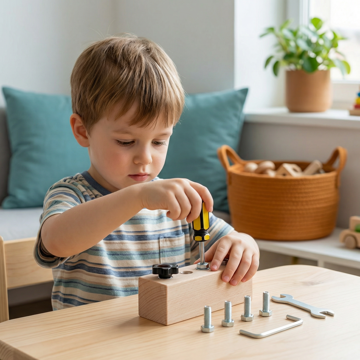 Montessori Wooden Screw & Nut Toy – Fine Motor Skills & Focus Training for Kids