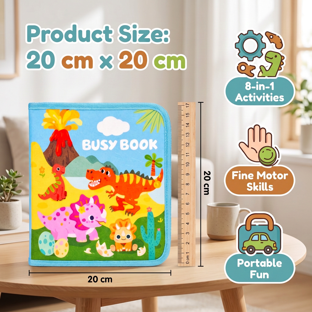 8-in-1 Montessori Dinosaur Busy Board Activity Book for Toddlers