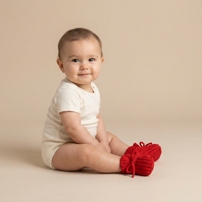 Chunky Knit Bow Slip-On Booties