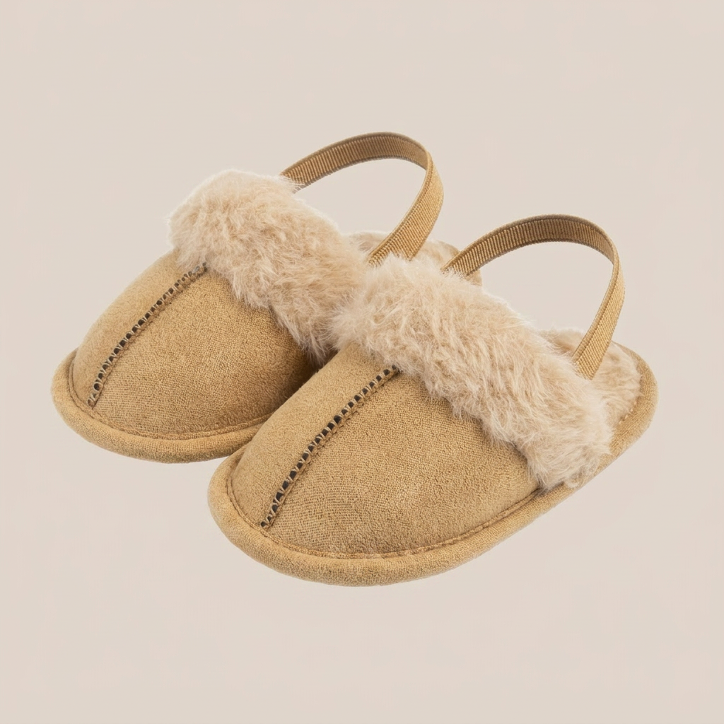 Faux Fur Trim Slide Sandals