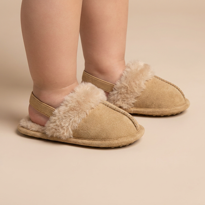 Faux Fur Trim Slide Sandals
