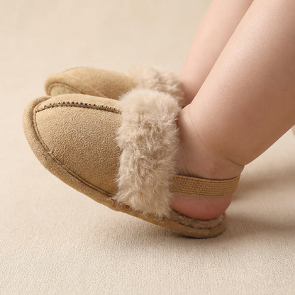 Faux Fur Trim Slide Sandals